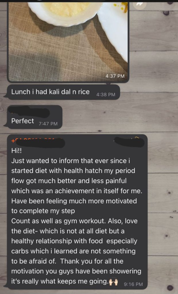 Client 1 experiencing improvement in less flow of periods with our diet program