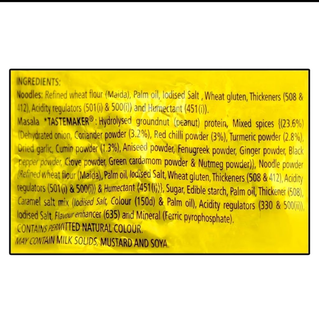 Ingredient list of Instant noodles package food